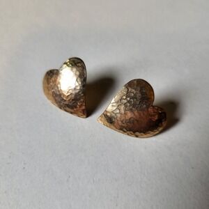 ERBA Hammered Heart Stud Earrings Women Gold Tone Textured Post Back